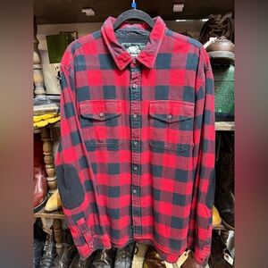 Roots Red and Black Plaid Men's Shirt With Elbow Patch Sleeve